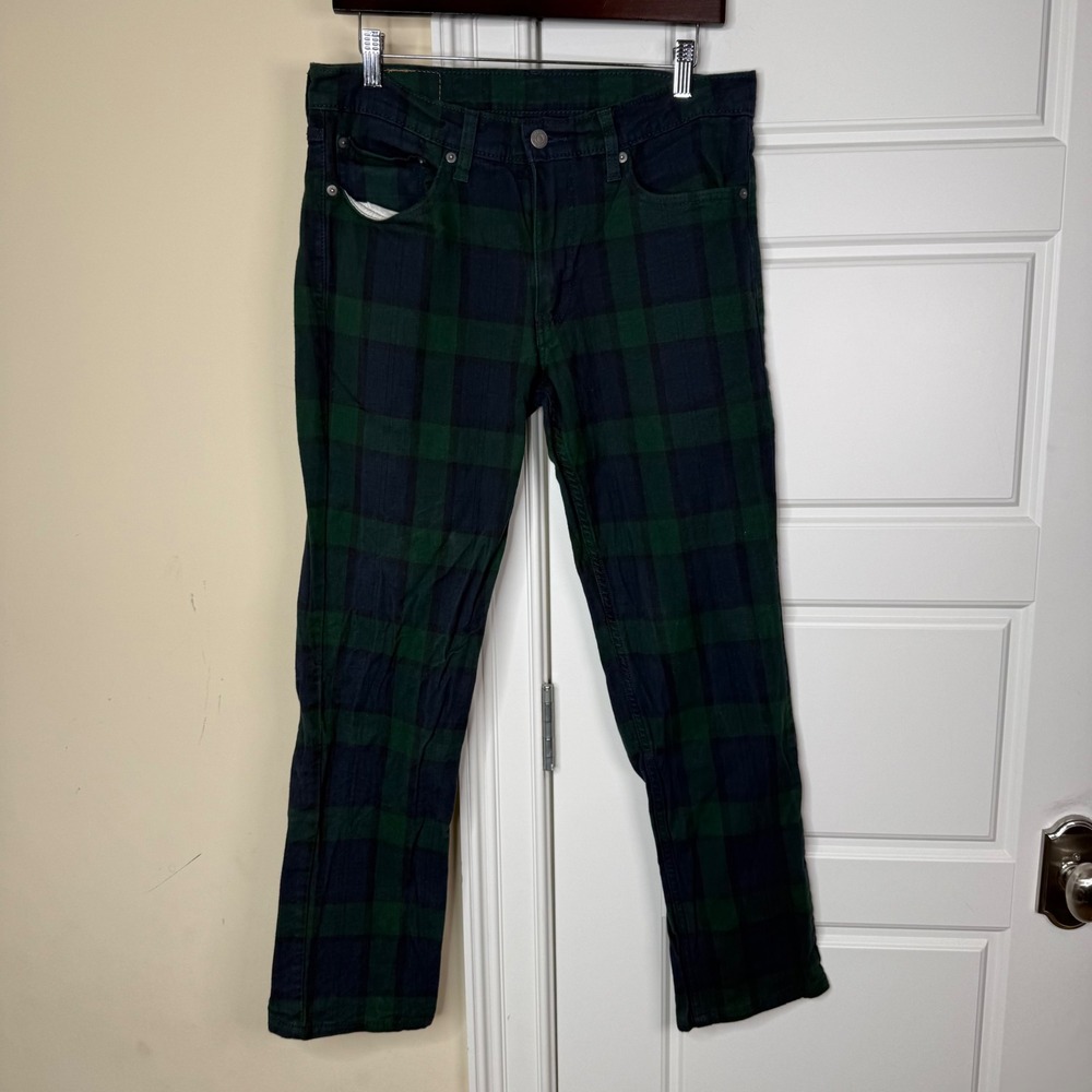 Levi's 511 Slim Fit Pants Mens 32/28 Green Navy Black Watch Plaid Stretch